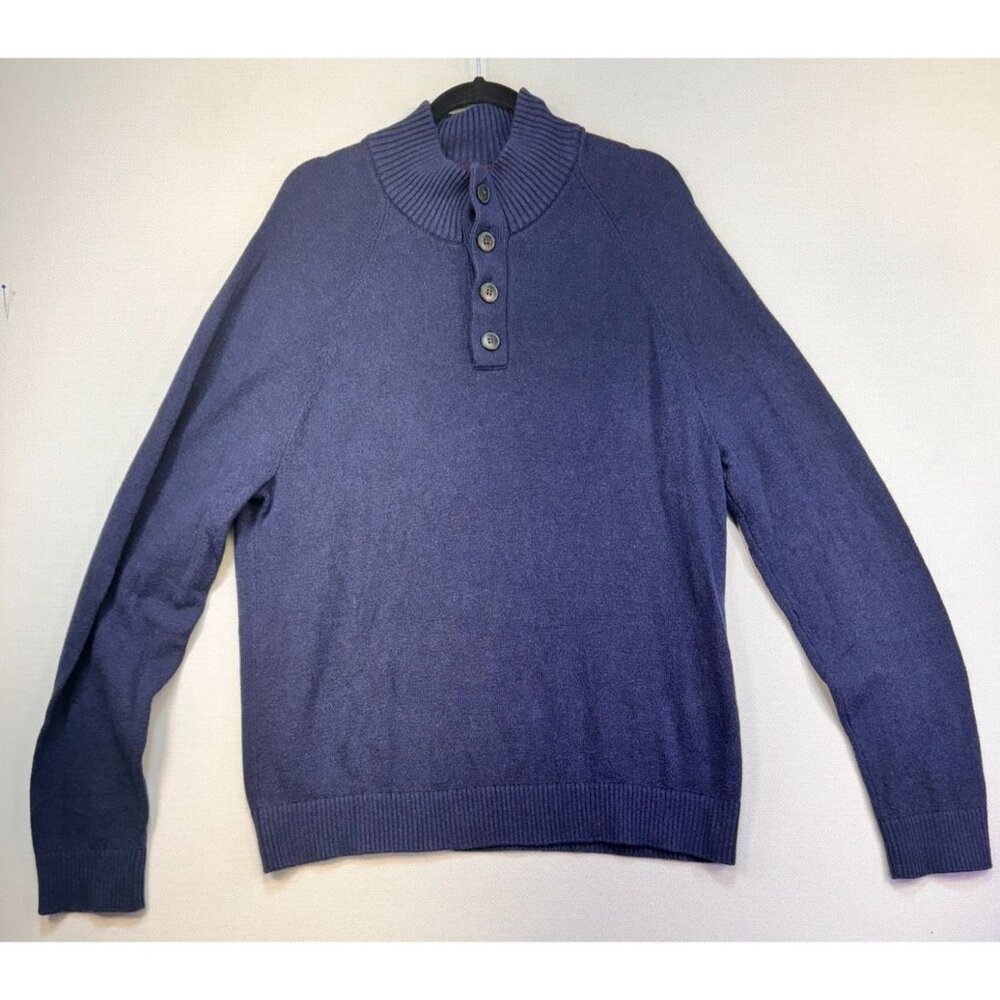 Banana Republic Mens Knit 1/4 Button-Up Sweater XL Navy Blue